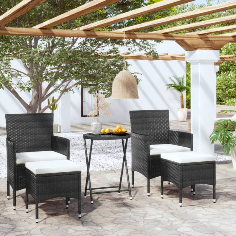 5_Piece_Garden_Bistro_Set_Poly_Rattan_and_Tempered_Glass_Black_IMAGE_1