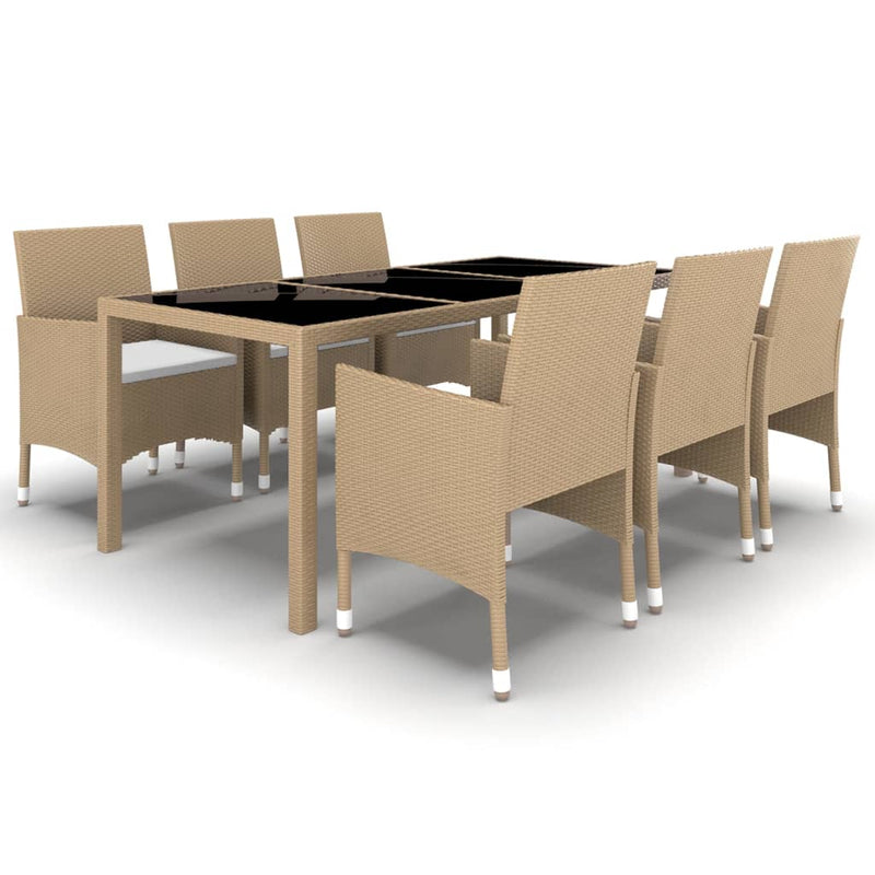 7_Piece_Garden_Dining_Set_Poly_Rattan_and_Tempered_Glass_Beige_IMAGE_2