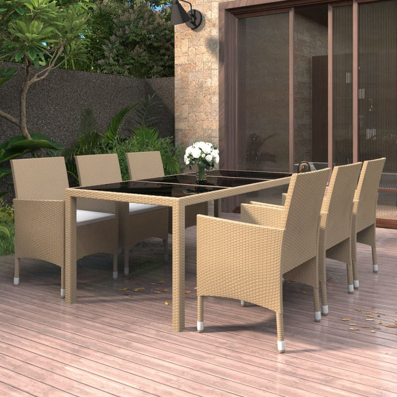 7_Piece_Garden_Dining_Set_Poly_Rattan_and_Tempered_Glass_Beige_IMAGE_1