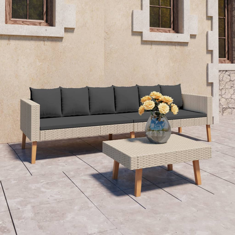 2_Piece_Garden_Lounge_Set_with_Cushions_Poly_Rattan_Beige_IMAGE_1