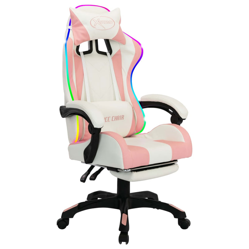 Racing_Chair_with_RGB_LED_Lights_Pink_and_White_Faux_Leather_IMAGE_2_EAN:8719883995120