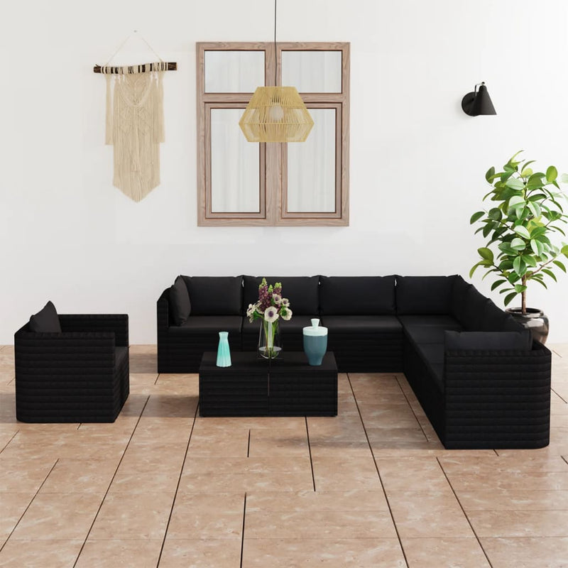 10_Piece_Garden_Lounge_Set_with_Cushions_Poly_Rattan_Black_IMAGE_1