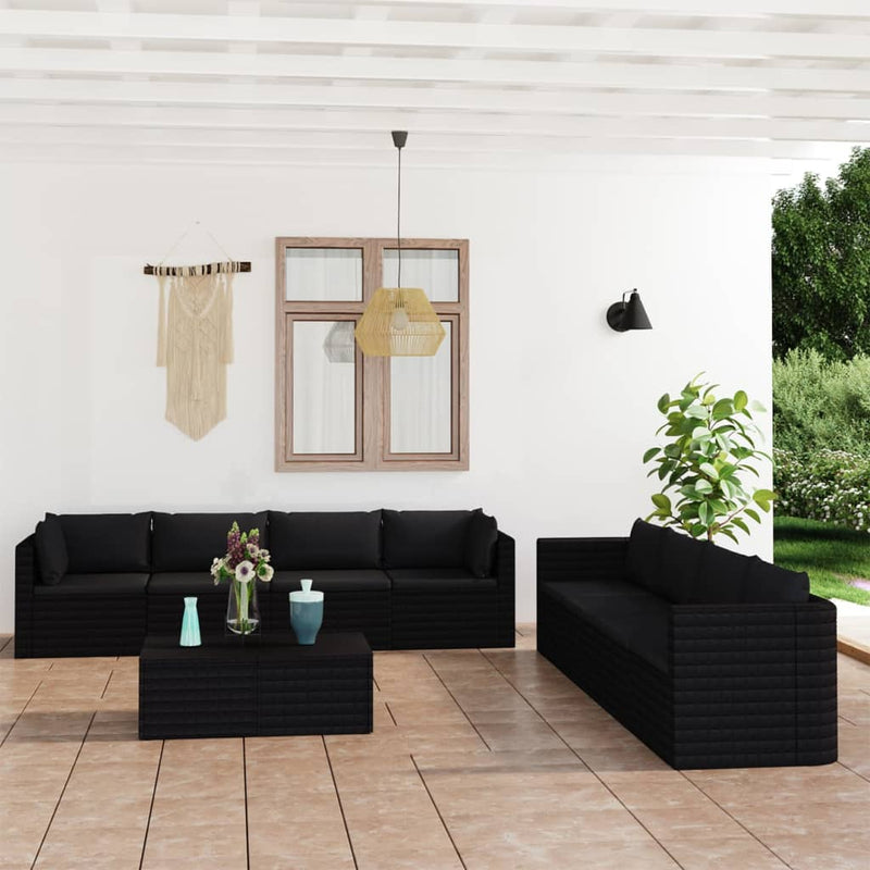 9_Piece_Garden_Lounge_Set_with_Cushions_Poly_Rattan_Black_IMAGE_1