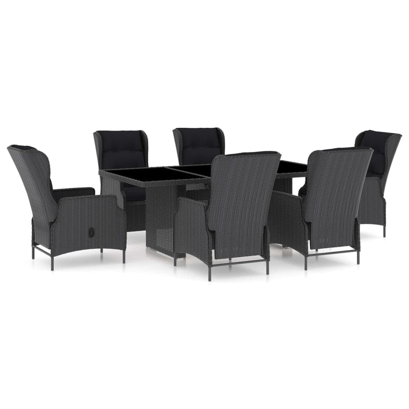 7 Piece Outdoor Dining Set with Cushions Poly Rattan Dark Grey