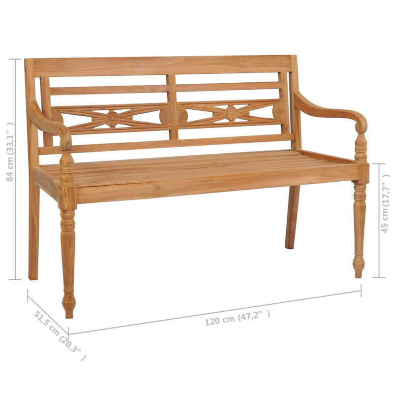 Batavia Bench with Anthracite Cushion 120 cm Solid Teak Wood