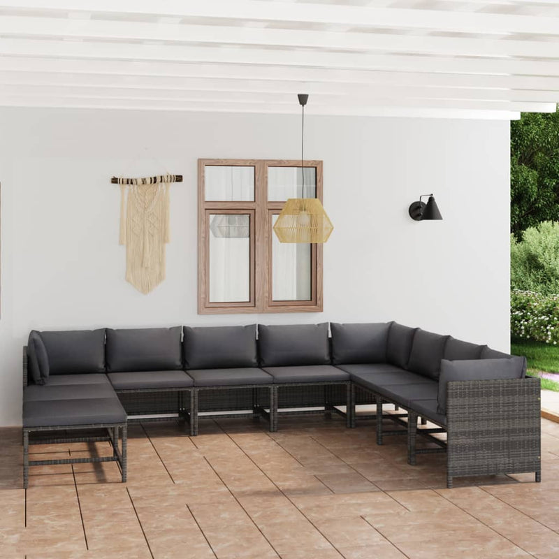11_Piece_Garden_Lounge_Set_with_Cushions_Poly_Rattan_Grey_IMAGE_1