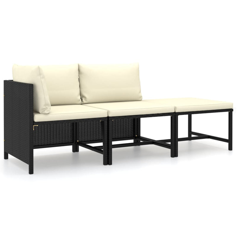 3_Piece_Garden_Lounge_Set_with_Cushions_Poly_Rattan_Black_IMAGE_2