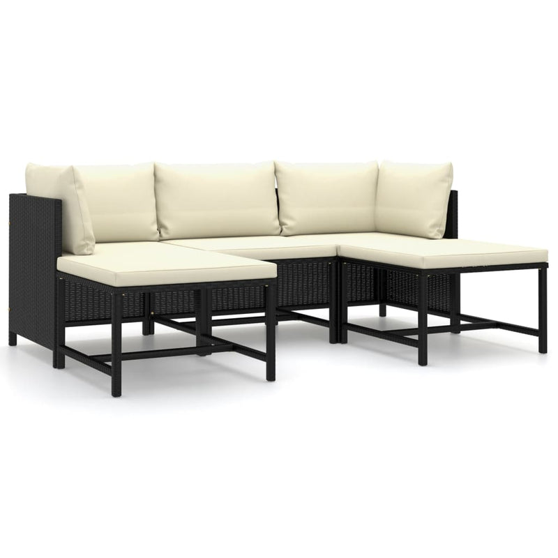 5_Piece_Garden_Lounge_Set_with_Cushions_Poly_Rattan_Black_IMAGE_2