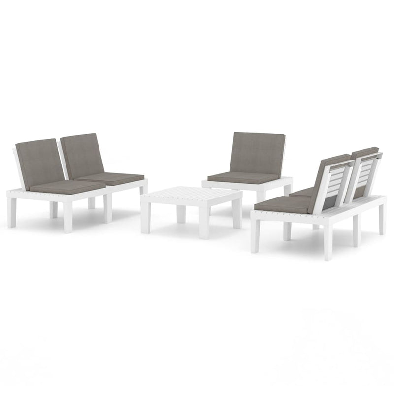 4 Piece Garden Lounge Set with Cushions Plastic White