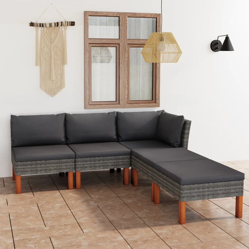 5_Piece_Garden_Lounge_Set_with_Cushions_Poly_Rattan_Grey_IMAGE_1