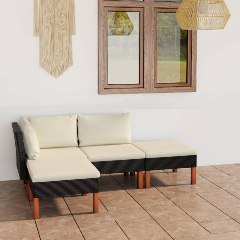 4_Piece_Garden_Lounge_Set_with_Cushions_Poly_Rattan_Black_IMAGE_1