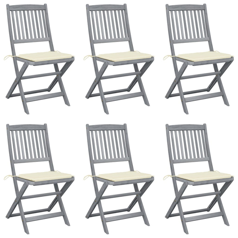 Folding Outdoor Chairs 6 pcs with Cushions Solid Acacia Wood