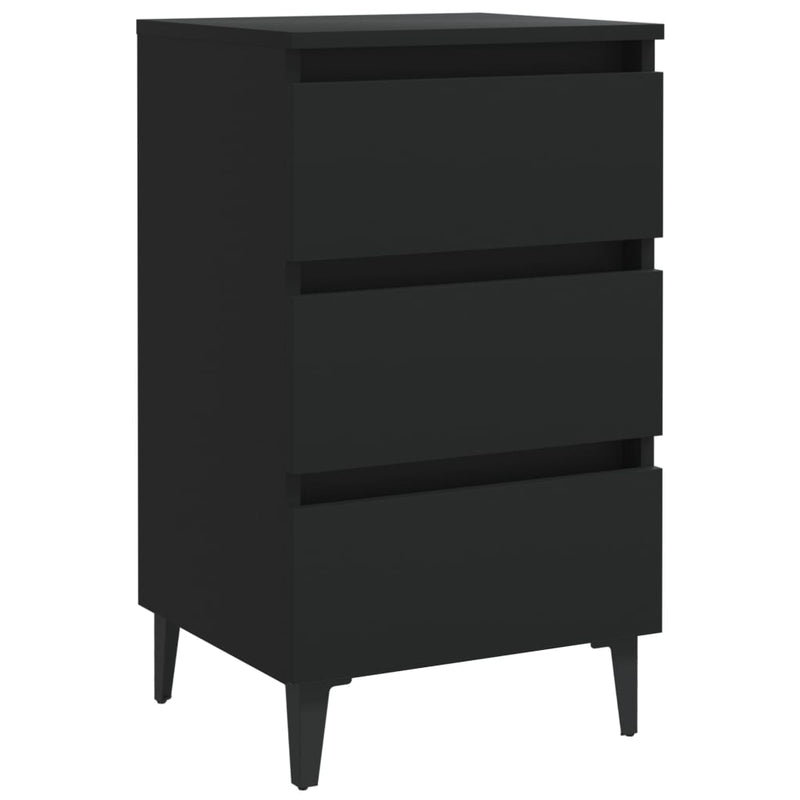 Bed Cabinet with Metal Legs Black 40x35x69 cm