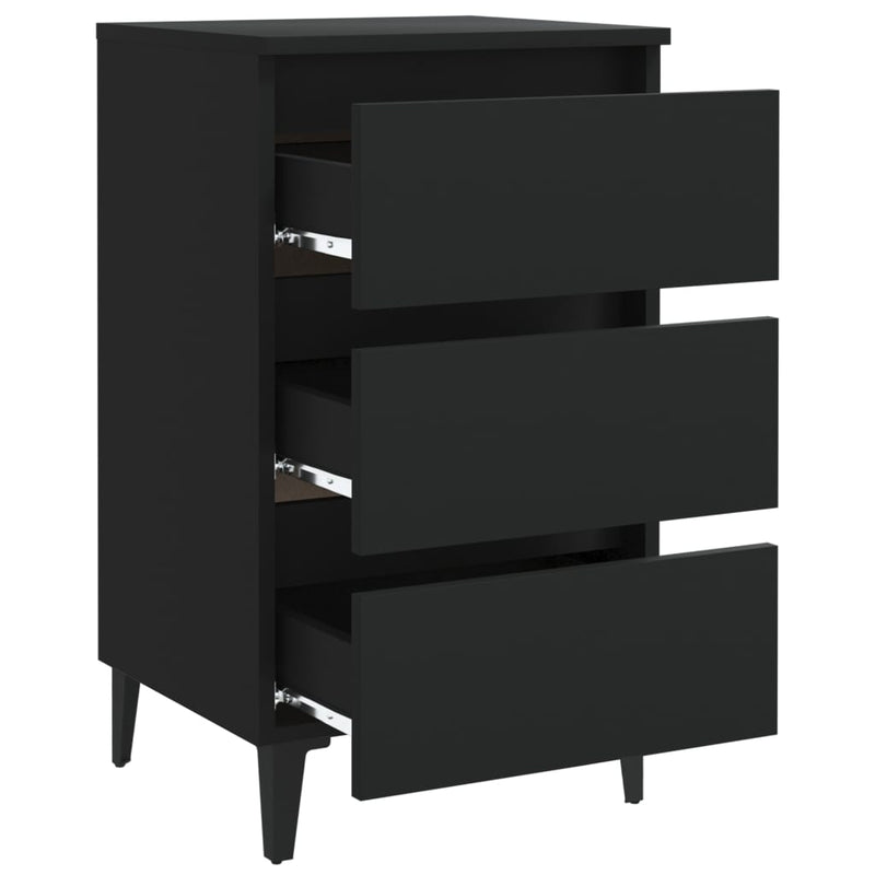 Bed Cabinet with Metal Legs Black 40x35x69 cm