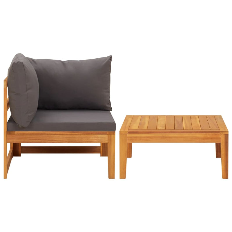 2 Piece Garden Lounge Set with Dark Grey Cushions Acacia Wood