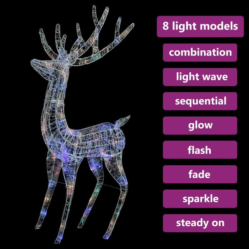 XXL Acrylic Christmas Reindeer 250 LED 180 cm Colourful