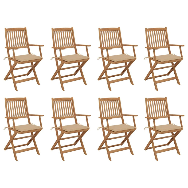 Folding Outdoor Chairs with Cushions 8 pcs Solid Wood Acacia