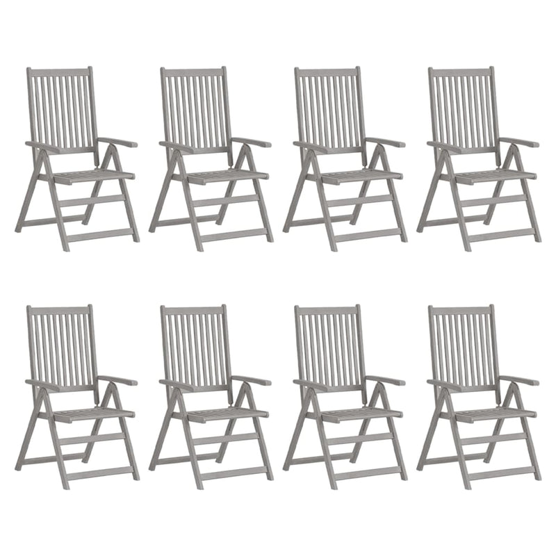 Garden Reclining Chairs with Cushions 8 pcs Grey Solid Wood Acacia