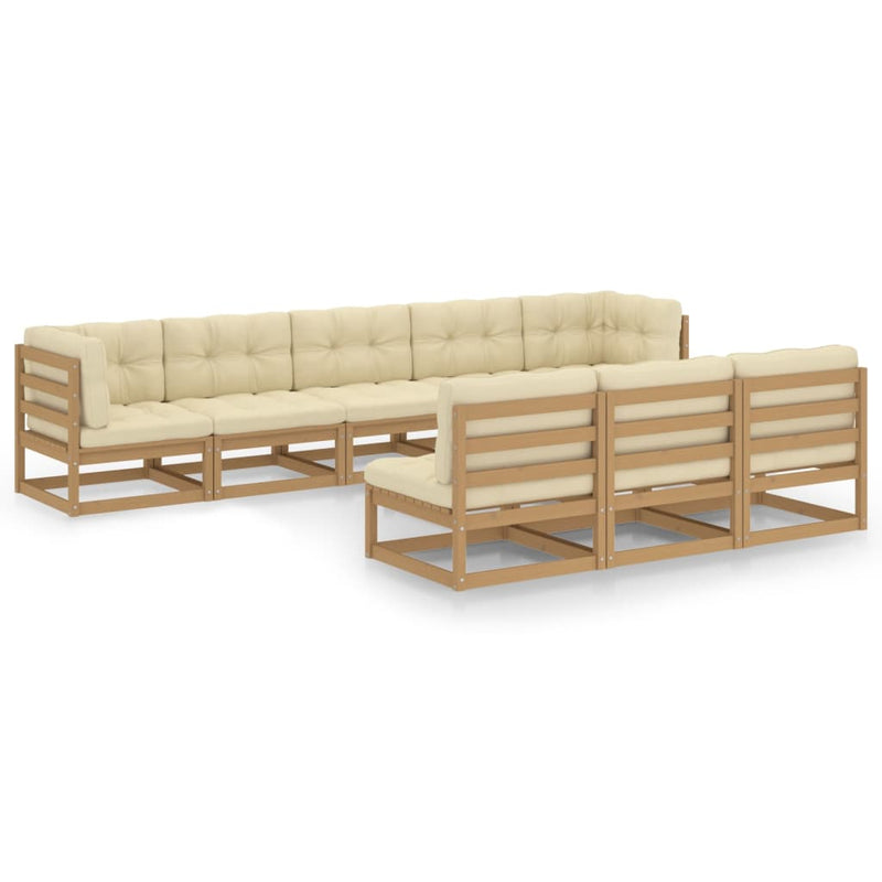 8 Piece Garden Lounge Set&Cushions Honey Brown Solid Pinewood