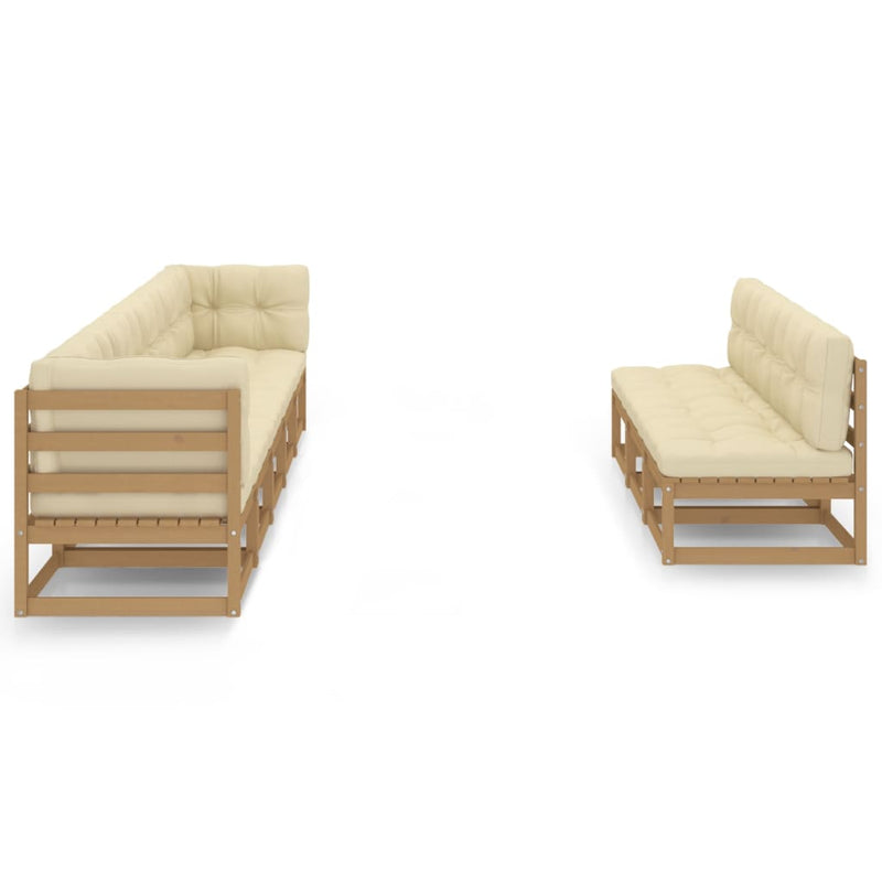 8 Piece Garden Lounge Set&Cushions Honey Brown Solid Pinewood