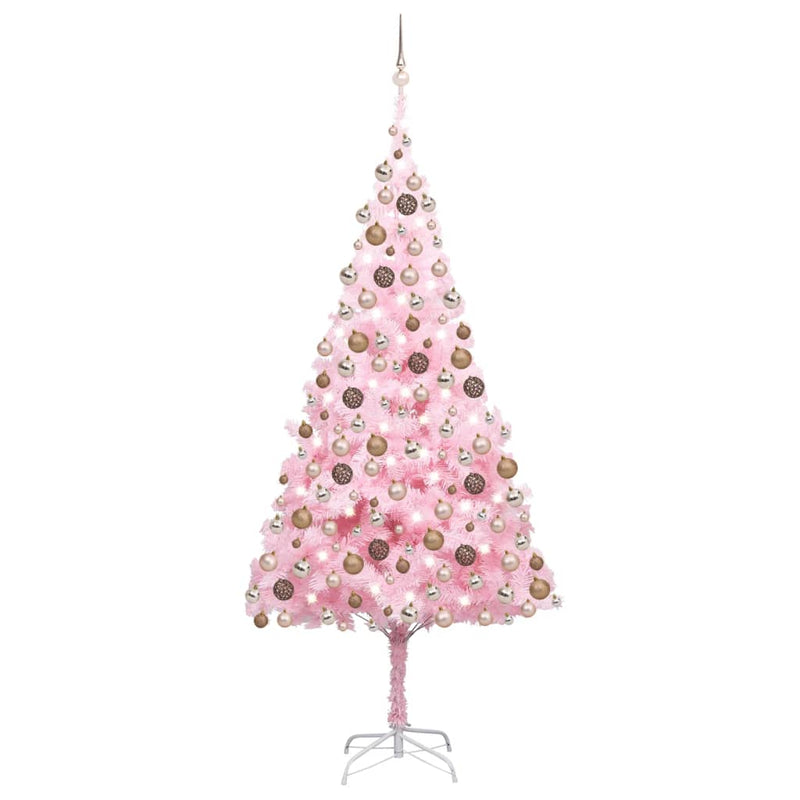 Artificial Pre-lit Christmas Tree with Ball Set Pink 240 cm PVC