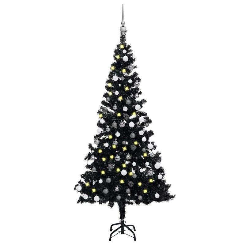 Artificial Pre-lit Christmas Tree with Ball Set Black 180 cm PVC