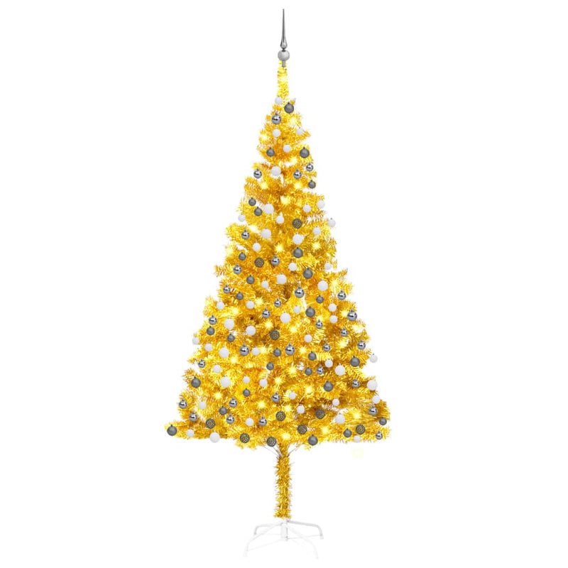 Artificial Pre-lit Christmas Tree with Ball Set Gold 210 cm PET