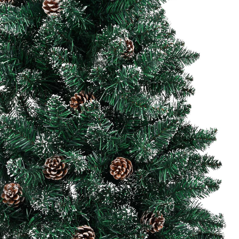 Slim Pre-lit Christmas Tree with Real Wood&White Snow Green 180 cm