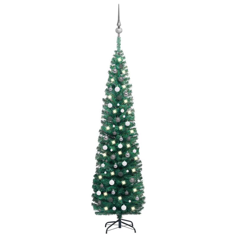 Slim_Artificial_Christmas_Tree_with_LEDs&Ball_Set_Green_240_cm_IMAGE_1