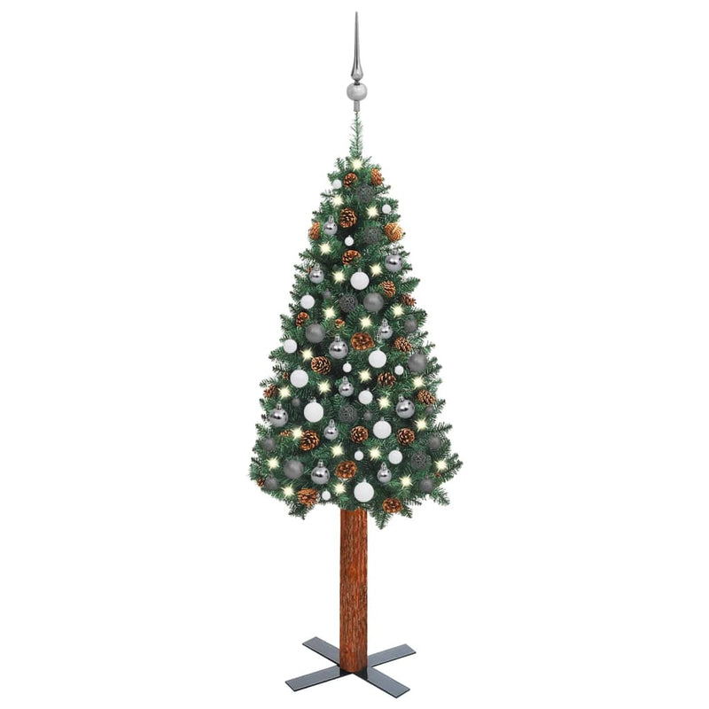 Slim_Christmas_Tree_with_LEDs&Ball_Set_Green_150_cm_PVC_IMAGE_1