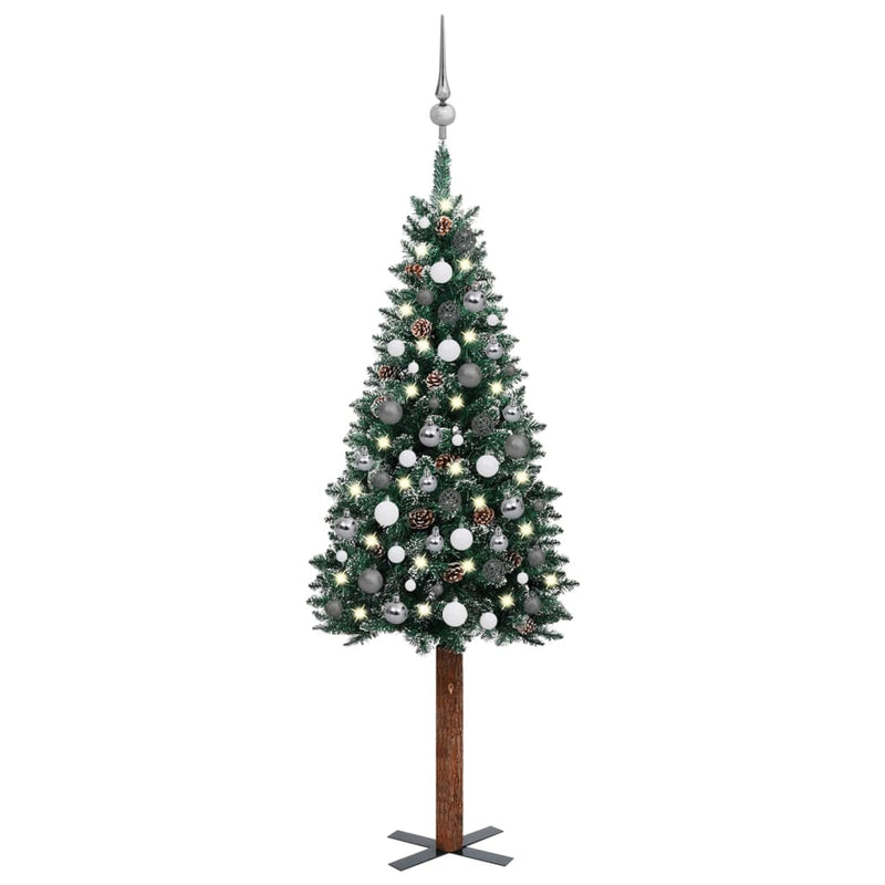 Slim_Christmas_Tree_with_LEDs&Ball_Set_Green_150_cm_IMAGE_1