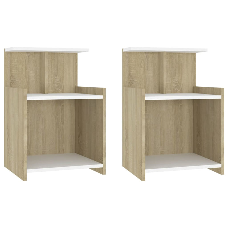 Bed Cabinets 2 pcs White and Sonoma Oak 40x35x60 cm Engineered Wood