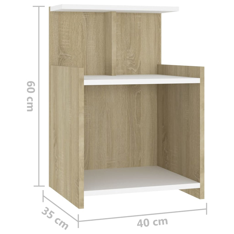 Bed Cabinets 2 pcs White and Sonoma Oak 40x35x60 cm Engineered Wood