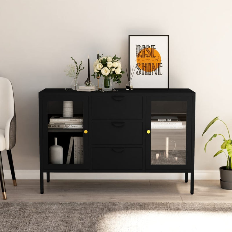 Sideboard_Black_105x35x70_cm_Steel_and_Tempered_Glass_IMAGE_1_EAN:8720286564417