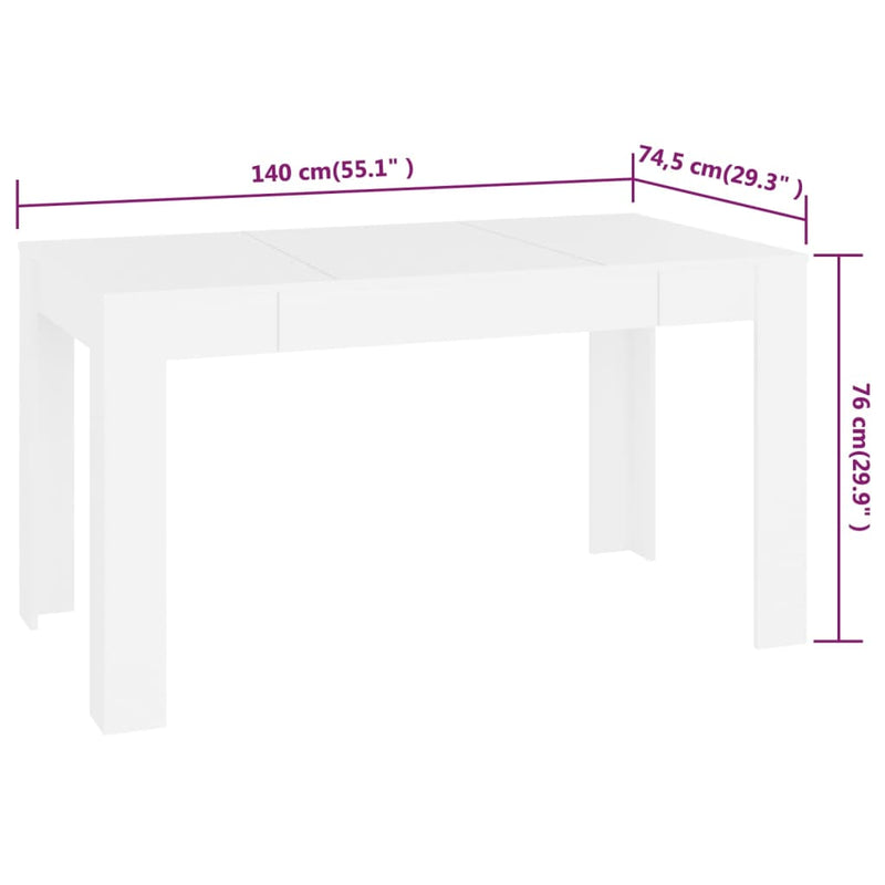 Dining Table White 140x74.5x76 cm Engineered Wood