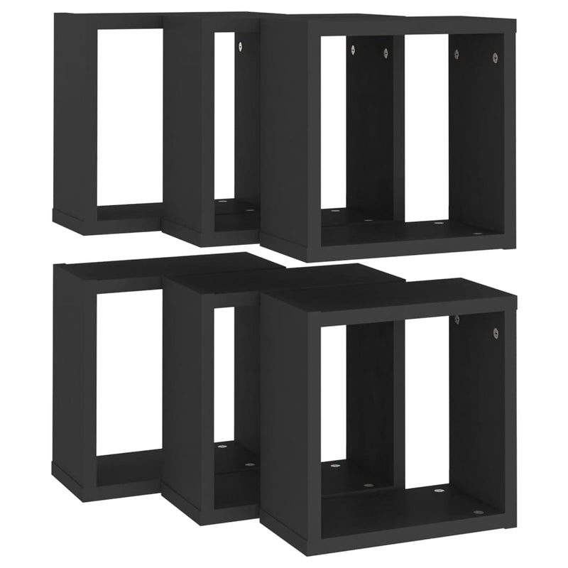 Wall Cube Shelves 6 pcs Black 30x15x30 cm