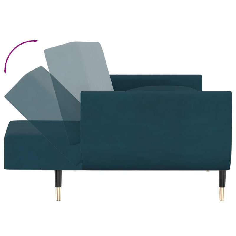 2-Seater Sofa Bed with Two Pillows Blue Velvet