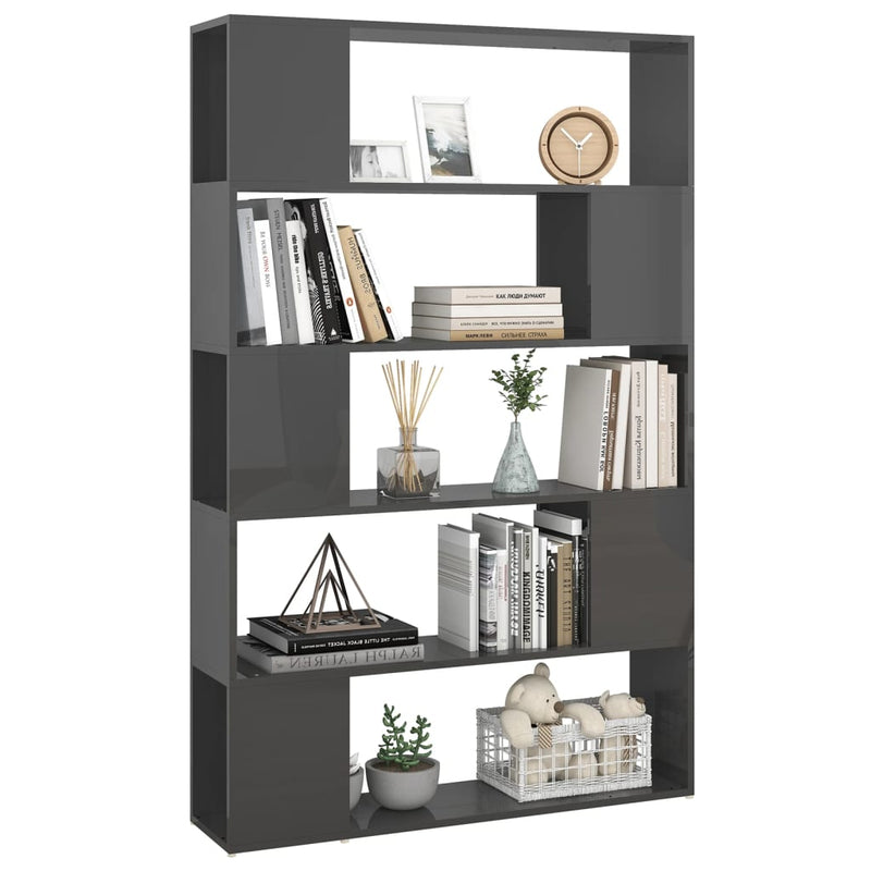 Book Cabinet Room Divider High Gloss Grey Engineered Wood