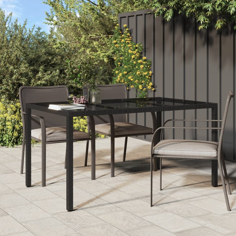 Garden_Table_150x90x75_cm_Tempered_Glass_and_Poly_Rattan_Black_IMAGE_1