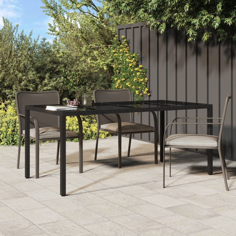Garden_Table_Black_190x90x75_cm_Tempered_Glass_and_Poly_Rattan_IMAGE_1