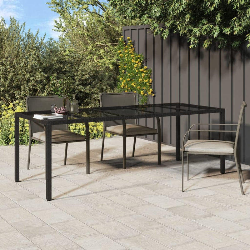 Garden_Table_Black_250x100x75_cm_Tempered_Glass_and_Poly_Rattan_IMAGE_1