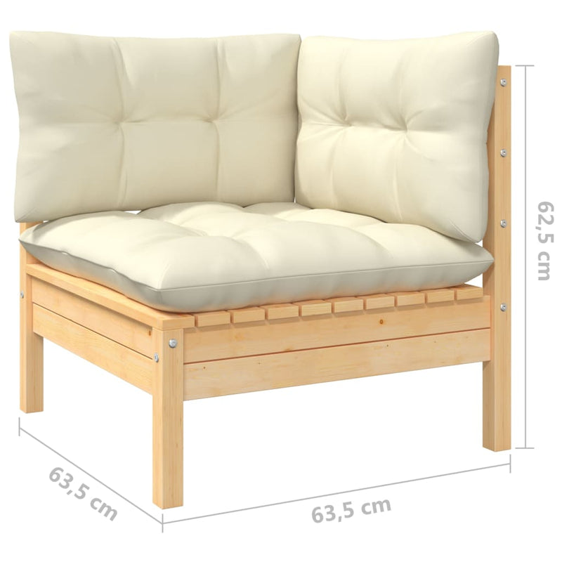 2-Seater Garden Sofa with Cream Cushions Solid Pinewood