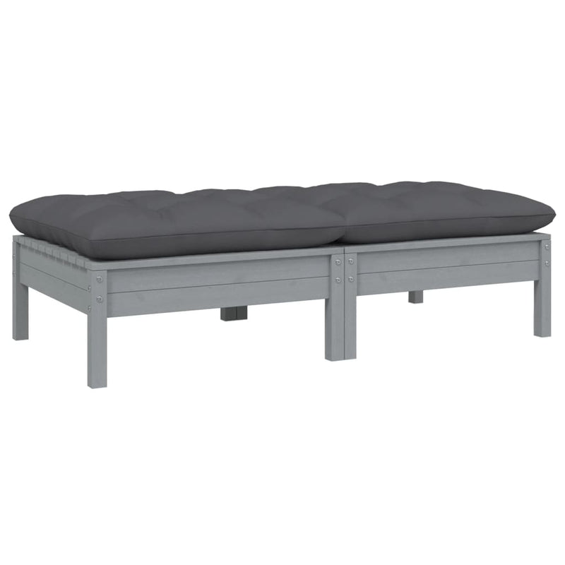 2-Seater Garden Sofa with Cushions Grey Solid Pinewood