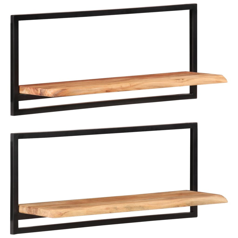 Wall Shelves 2 pcs 80x25x35 cm Solid Wood Acacia and Steel