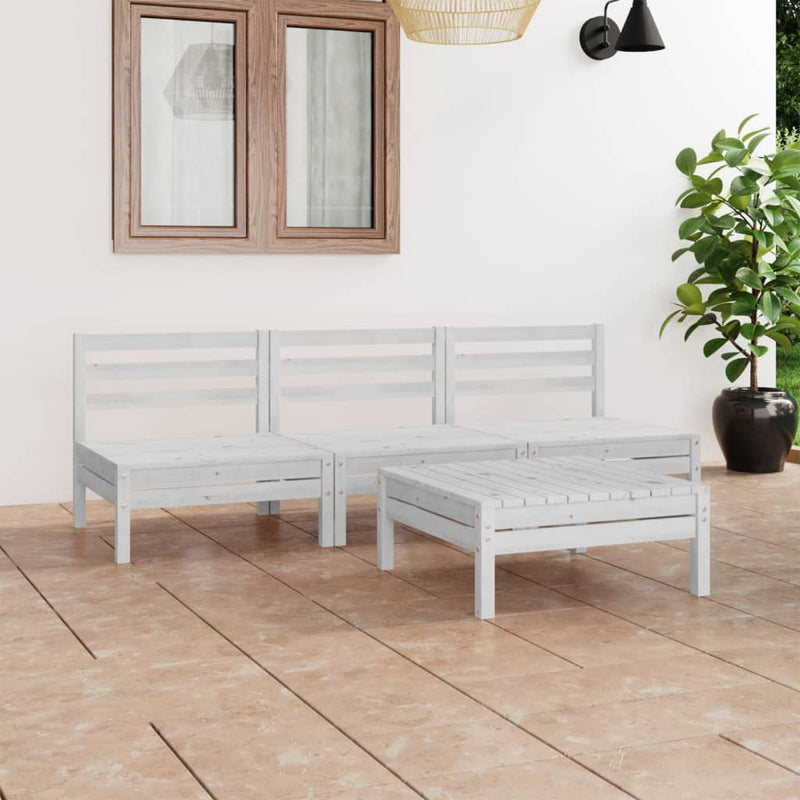 4 Piece Garden Lounge Set White Solid Pinewood
