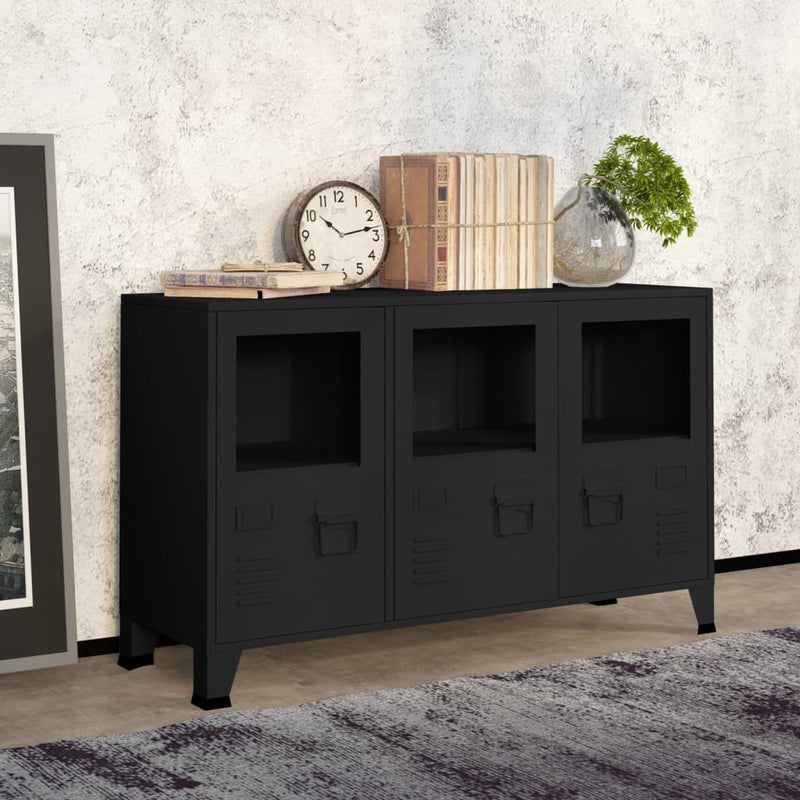Industrial_Sideboard_Black_105x35x62_cm_Metal_and_Glass_IMAGE_1_EAN:8720286699430