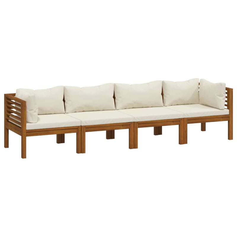 4-Seater Garden Sofa with Cream Cushion Solid Acacia Wood