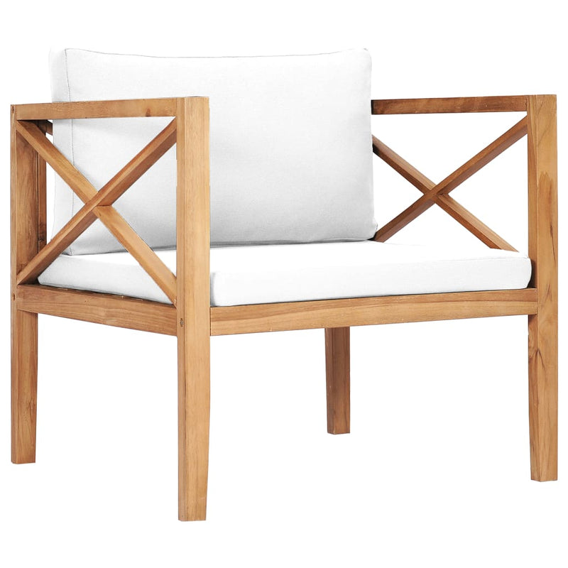5 Piece Garden Lounge Set with Cream Cushions Solid Teak Wood