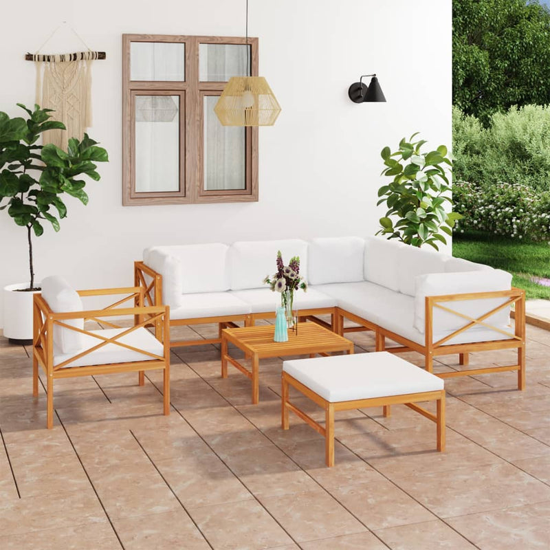 8 Piece Garden Lounge Set with Cream Cushions Solid Teak Wood