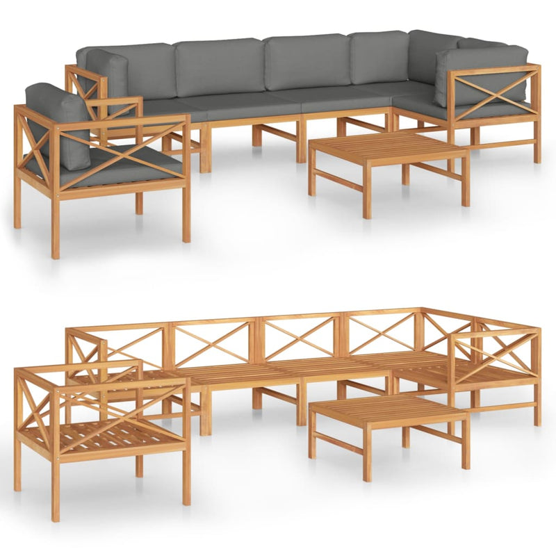 7 Piece Garden Lounge Set with Grey Cushions Solid Wood Teak
